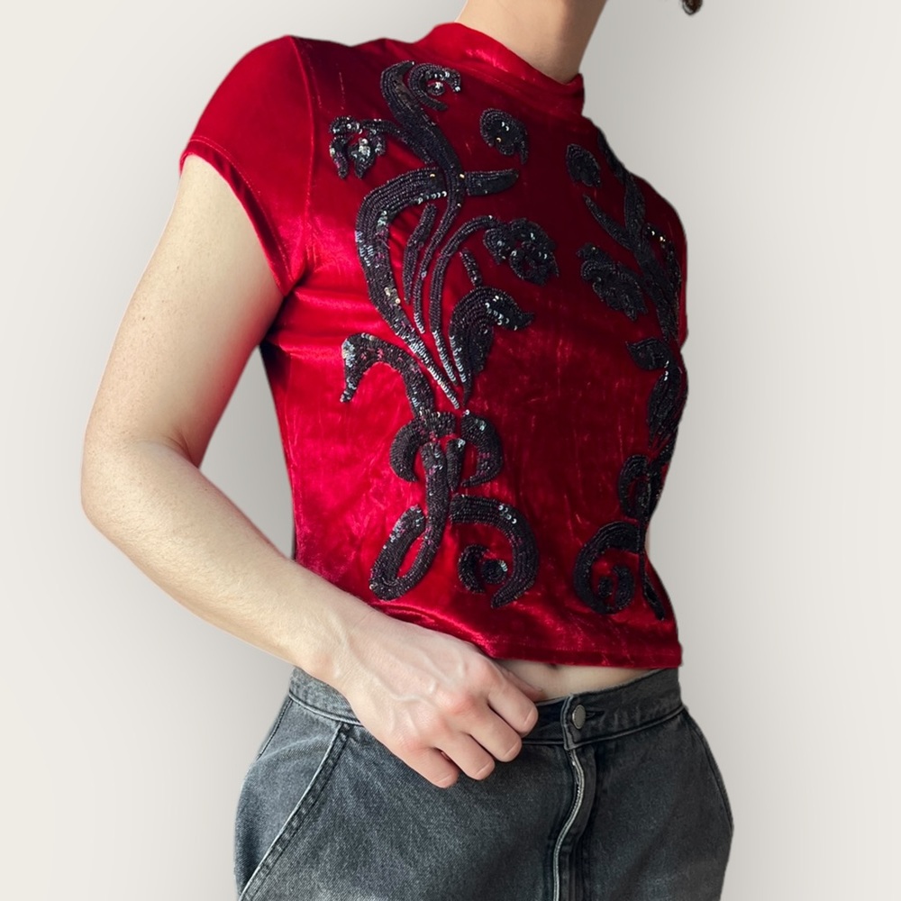 Free People Velvet and Sequin Top M
